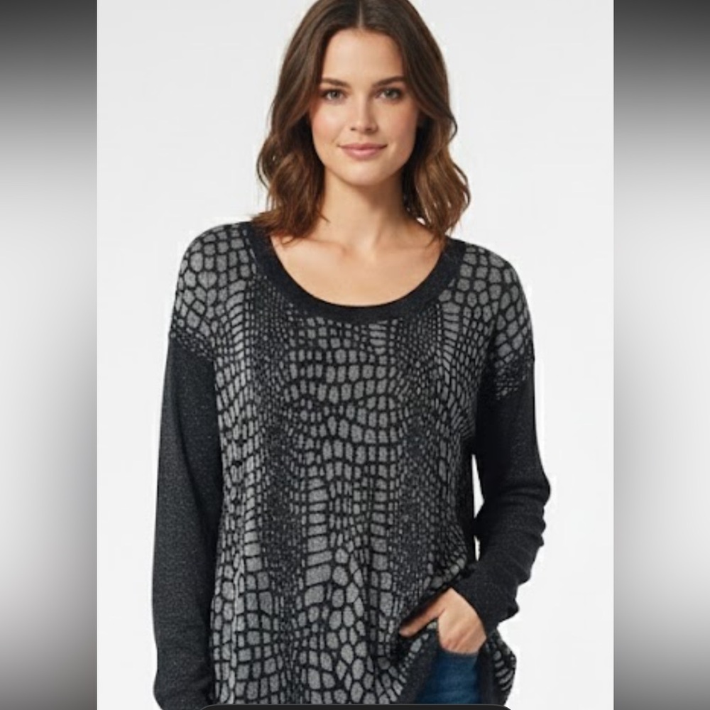 Worthington Women's Charcoal and Black Patterned Sweater